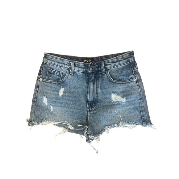 Nasty Gal High-Waisted Distressed Denim Cutoff Shorts Size UK 8/EU 36 Frayed Hem - Picture 1 of 3